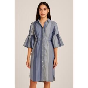 BCBGMAXAZRIA Striped Bell Sleeve Shirt Dress – XS